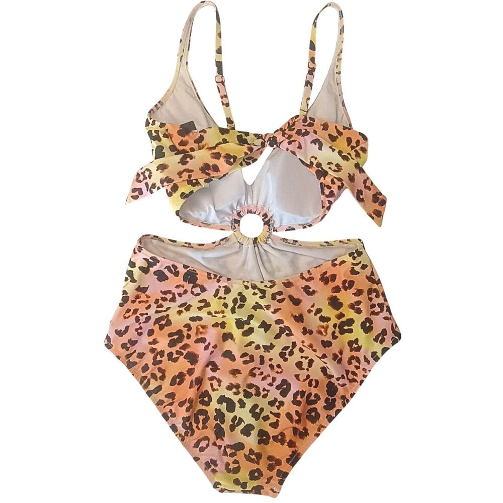 Bar lll Animal Print O-Ring Monokini Swimsuit Large Pink/Black/Yellow NWT - Picture 4 of 9